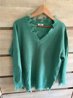 Pinkblush Distressed V-Neck Sweater in Green (maternity)